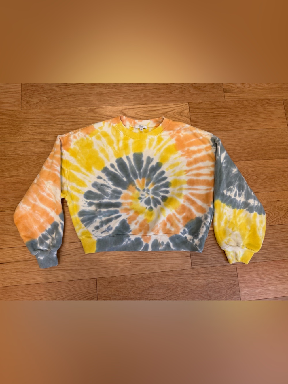 Women’s Tie-Dye Crop Crewneck Sweatshirt - Yellow, Orange & Gray